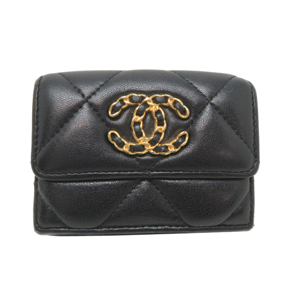 Chanel Small Flap Wallet, Women's Tri-fold AP1789, Lambskin, Black